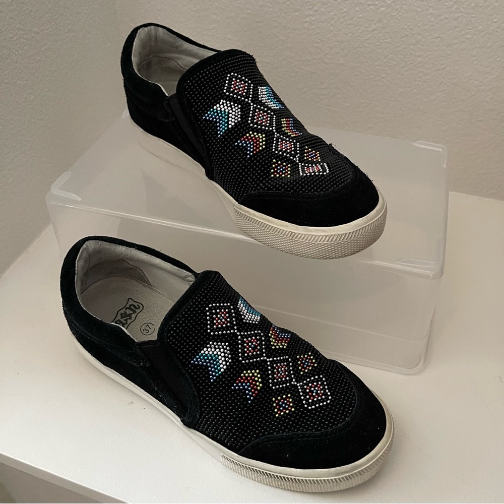 ASH Black Beaded Suede Leather Slip-On Sneaker Size 6.5 - 7 US / 37 EU